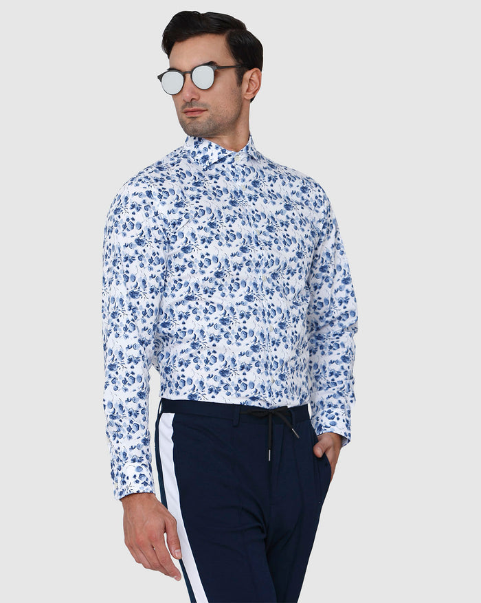 White Floral Print Full Sleeves Shirt