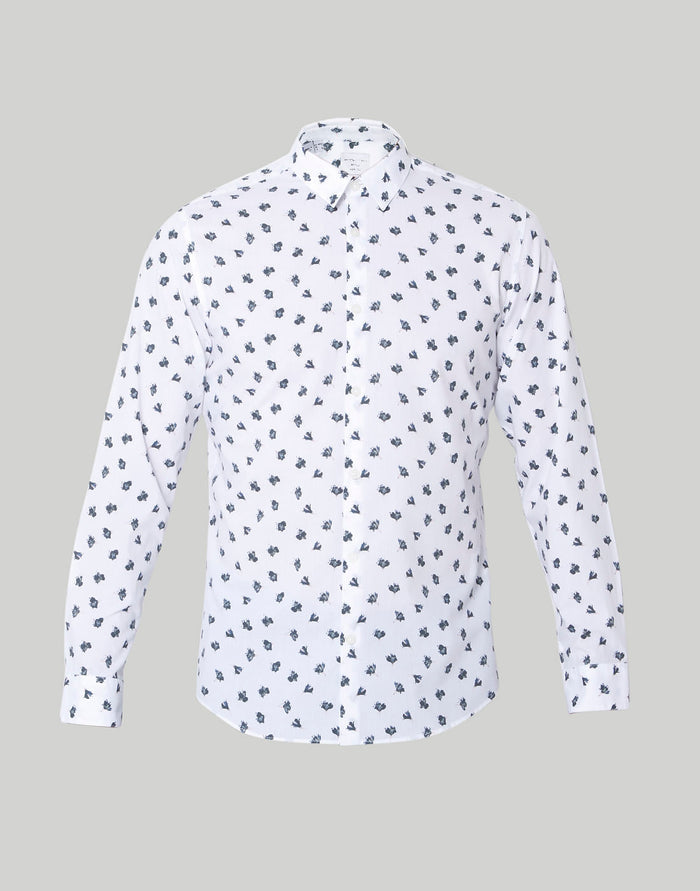 White Floral Print Full Sleeves Shirt