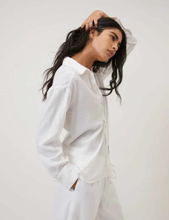 White Oversized Linen-Blend Shirt