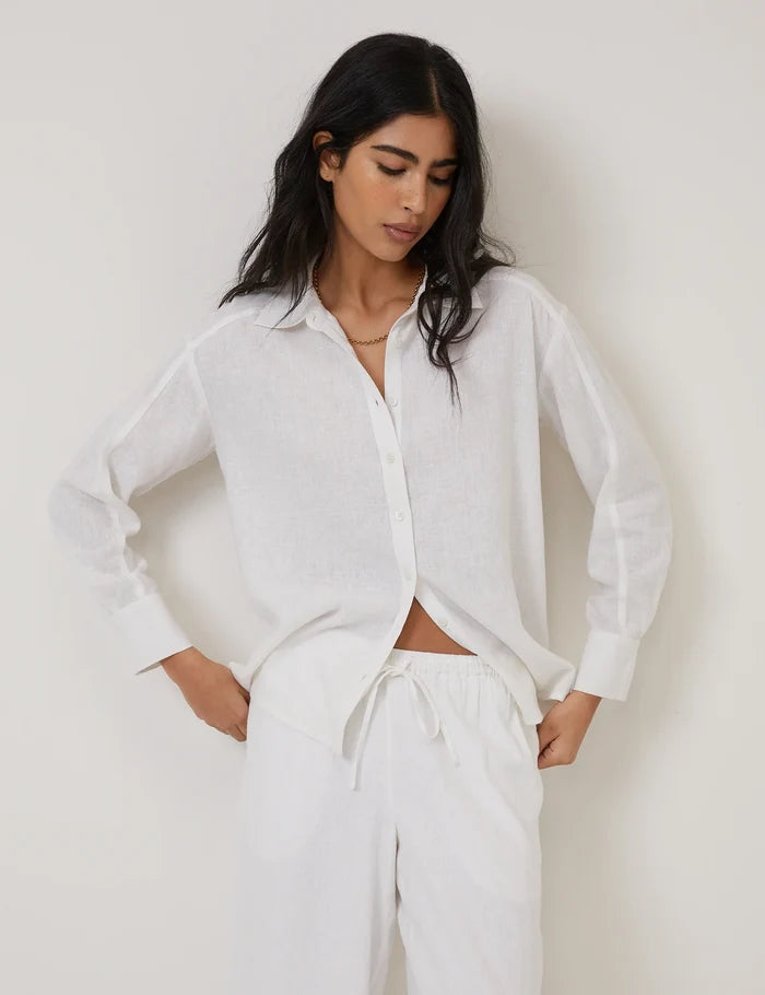 White Oversized Linen-Blend Shirt