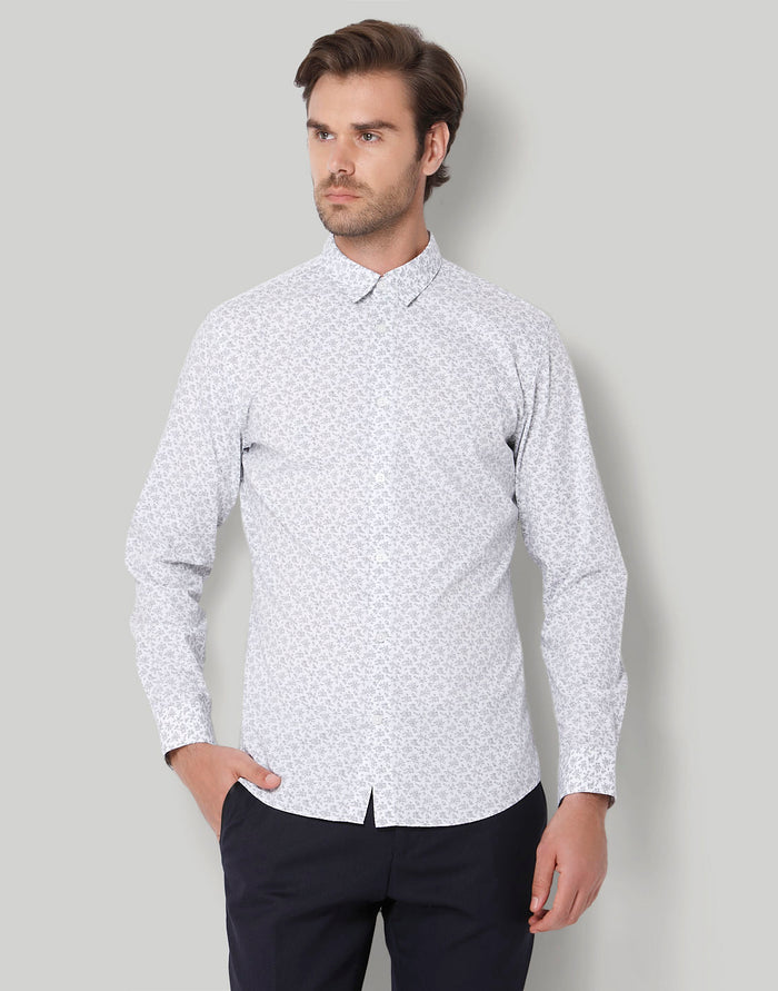 White Printed Full Sleeves Shirt