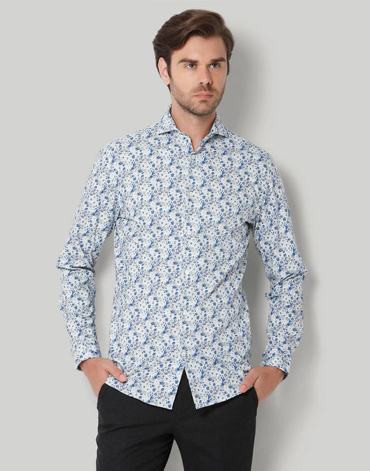 White Printed Full Sleeves Shirt
