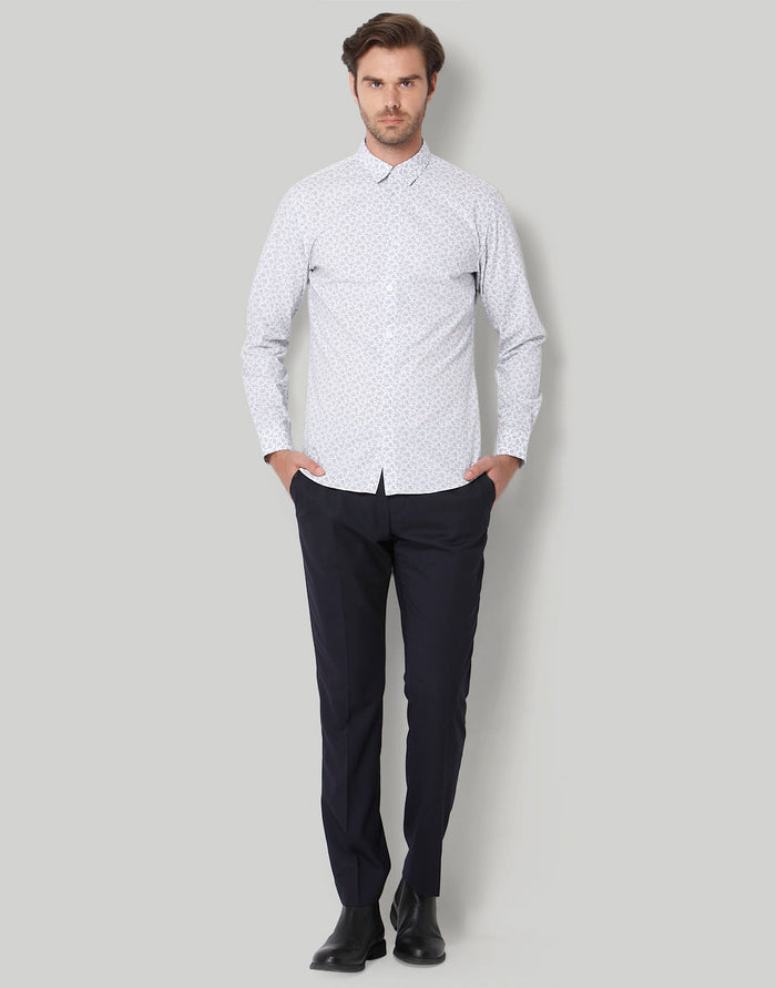 White Printed Full Sleeves Shirt