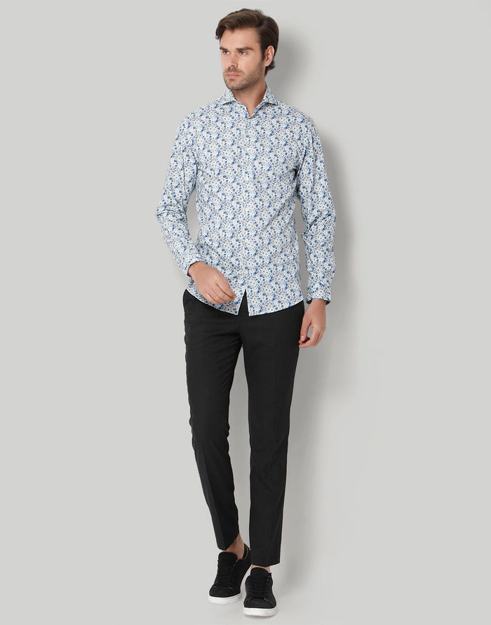 White Printed Full Sleeves Shirt