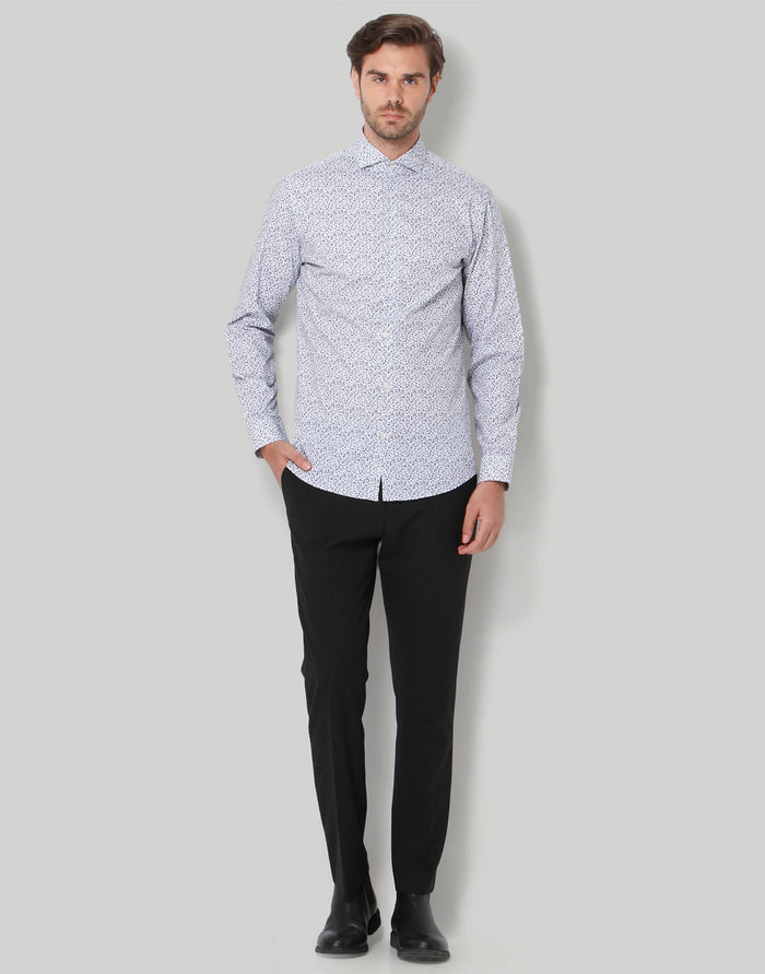 White Printed Full Sleeves Shirt
