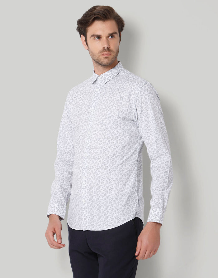 White Printed Full Sleeves Shirt