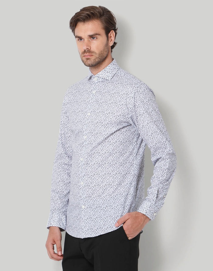 White Printed Full Sleeves Shirt