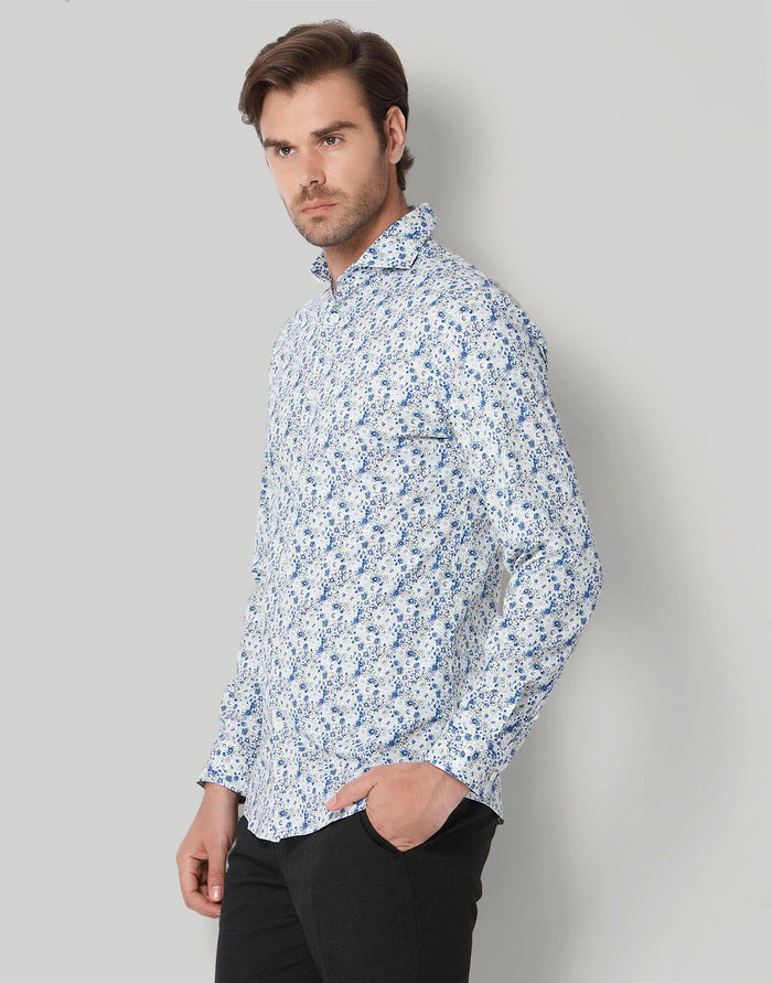 White Printed Full Sleeves Shirt