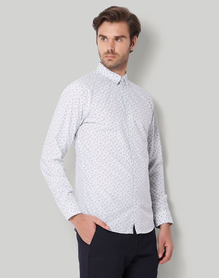 White Printed Full Sleeves Shirt