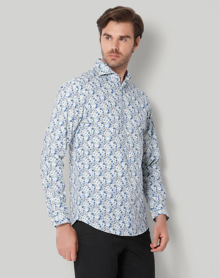 White Printed Full Sleeves Shirt