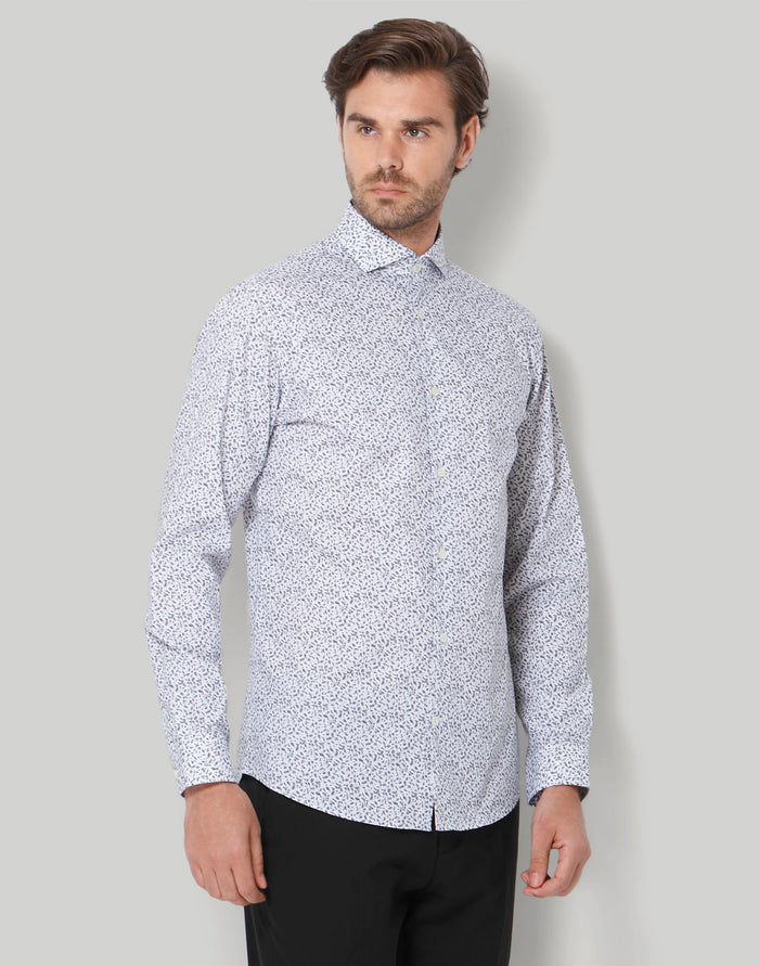 White Printed Full Sleeves Shirt