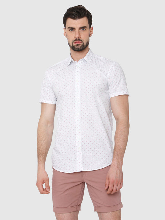 White Printed Short Sleeves Shirt