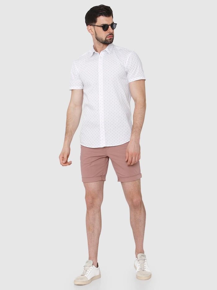 White Printed Short Sleeves Shirt