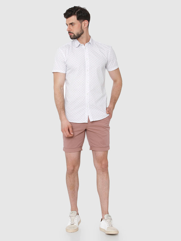 White Printed Short Sleeves Shirt