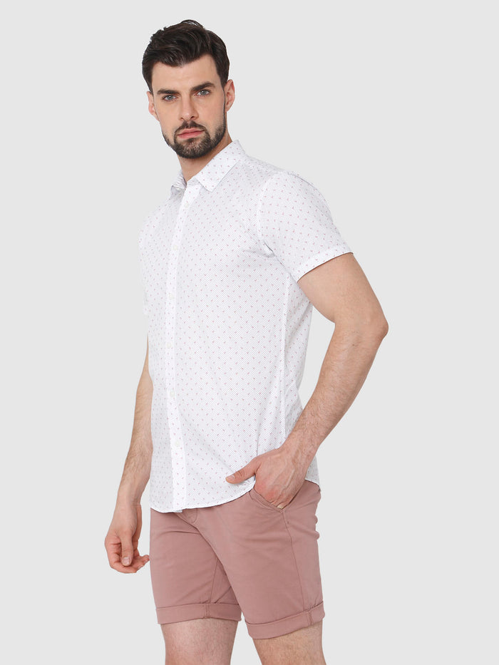 White Printed Short Sleeves Shirt