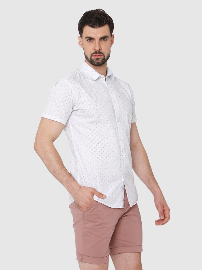 White Printed Short Sleeves Shirt