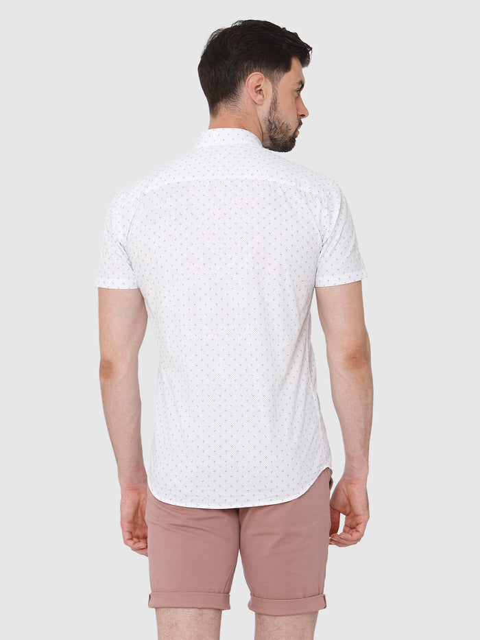 White Printed Short Sleeves Shirt