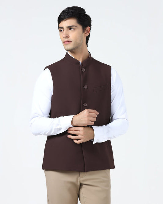 Wine Bandhgala TechPro Textured Waistcoat - Marcelo