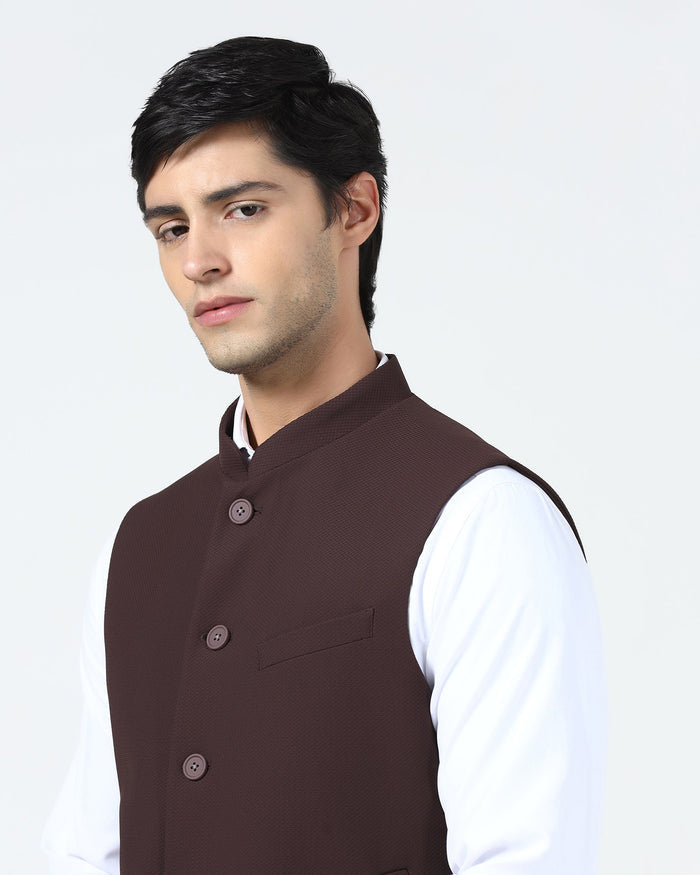 Wine Bandhgala TechPro Textured Waistcoat - Marcelo
