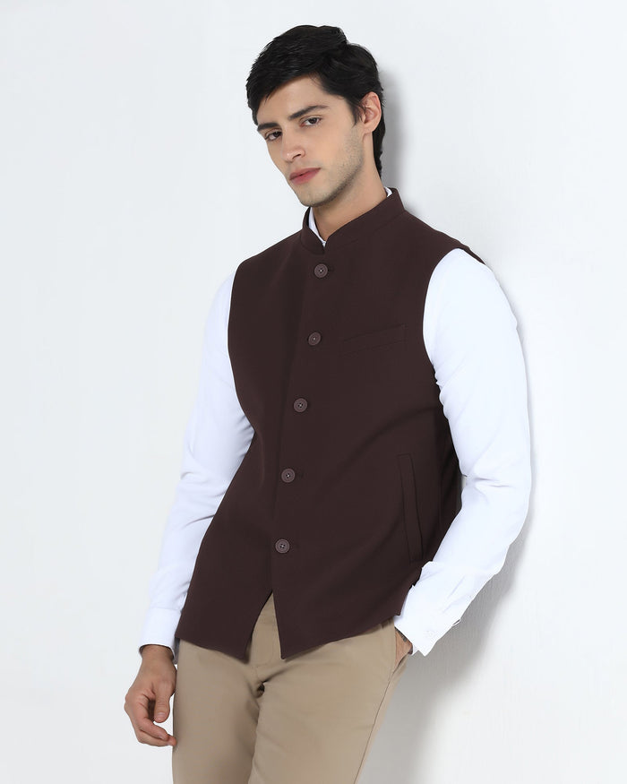Wine Bandhgala TechPro Textured Waistcoat - Marcelo