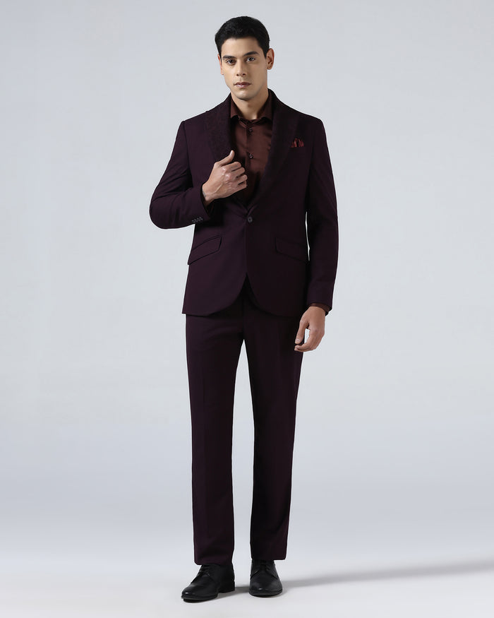 Wine Three Piece Solid Suit - Kerb