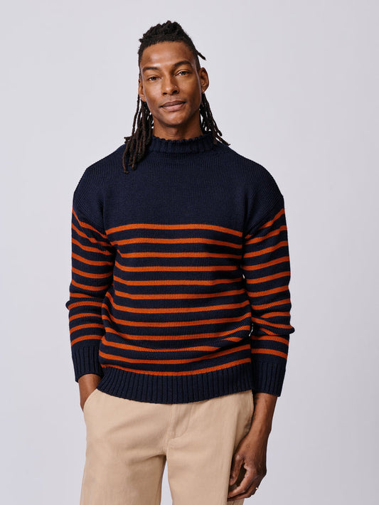 Aubin Navy/Orange Wishaw Breton Crew | Crew Neck