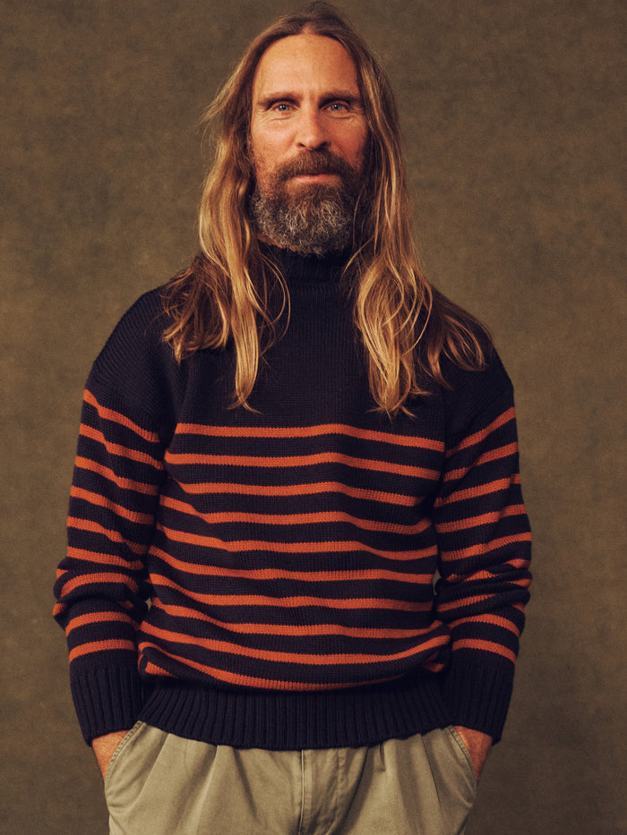 Aubin Navy/Orange Wishaw Breton Crew | Crew Neck