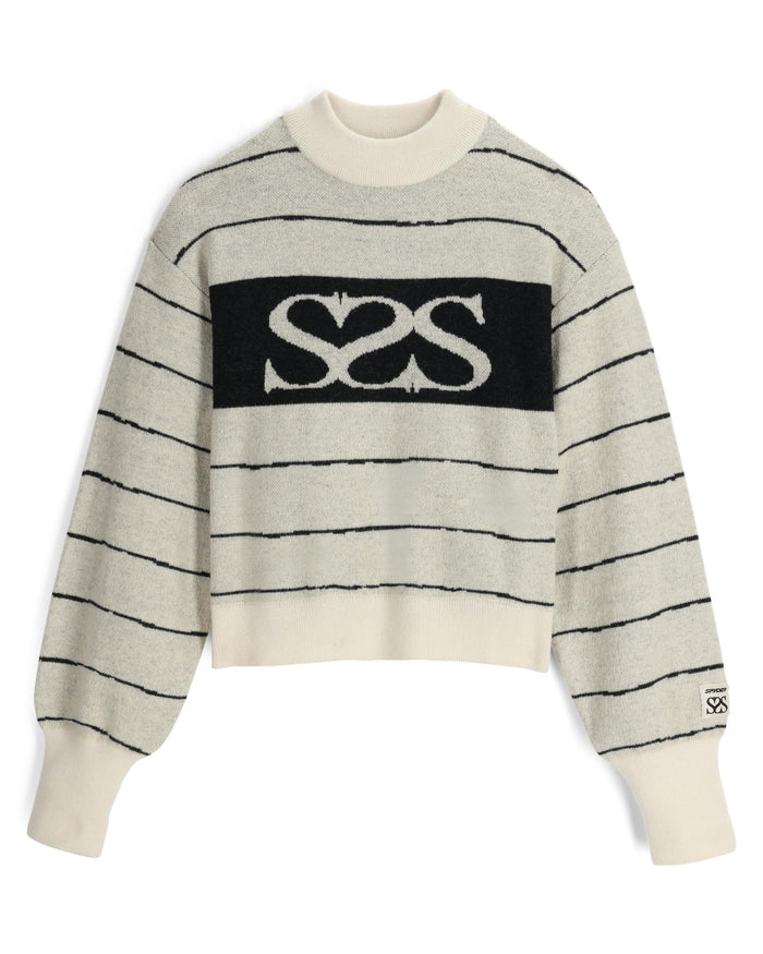 Striped sweater with a logo on a white background