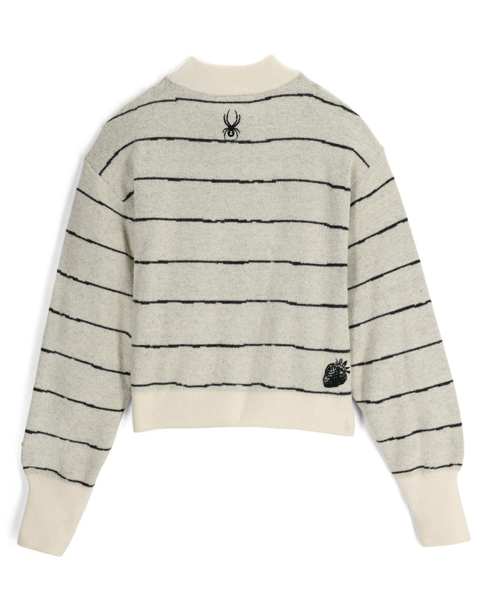 Striped sweater with embroidered designs on a white background