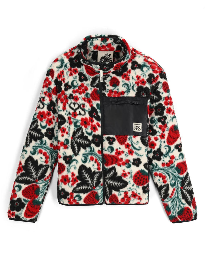 Floral patterned jacket with a brand logo on a white background