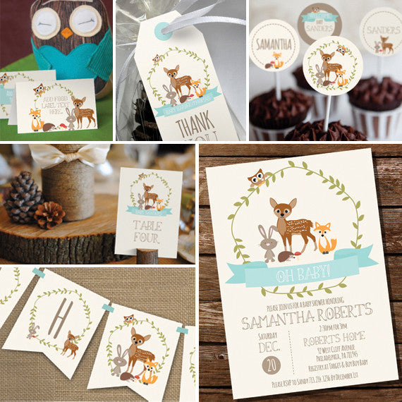 Woodland Baby Shower Decorations in Teal Blue