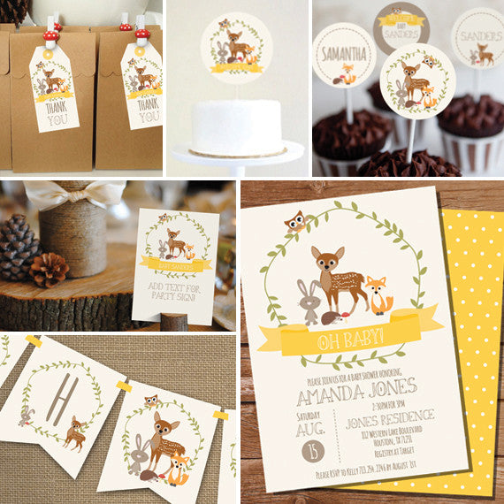 Yellow Woodland Baby Shower Decorations