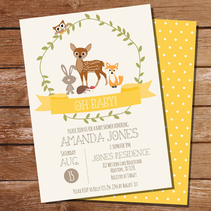 Woodland Baby Shower Invitation For a Boy Or Girl | Yellow Baby Shower