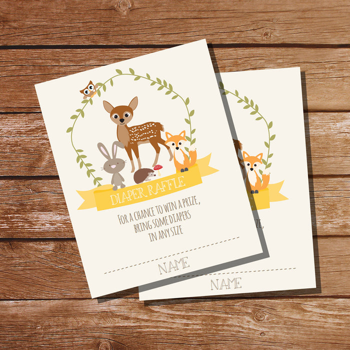 Yellow Woodland Baby Shower Diaper Raffle Insert Card