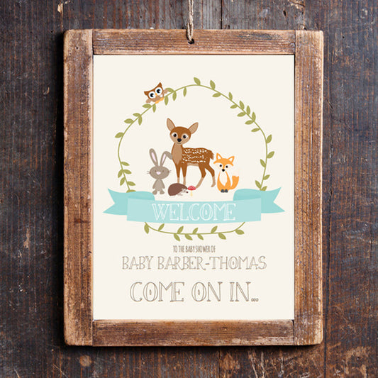 Woodland Baby Shower Door Sign for a Boy