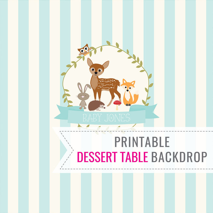 Woodland Baby Shower Party Table Backdrop For a Boy