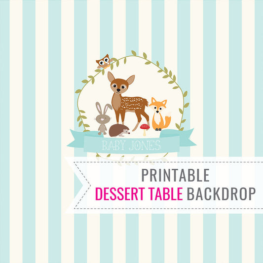Woodland Baby Shower Party Table Backdrop For a Boy