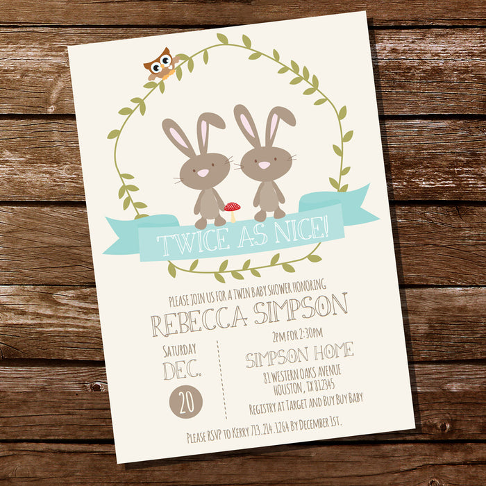 Woodland Twin Baby Shower Invitation