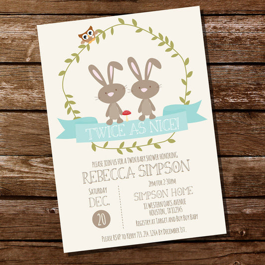 Woodland Twin Baby Shower Invitation