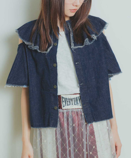Work Denim Ruffled Blouse(LADIES)