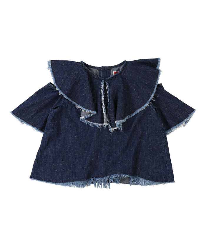Work Denim Ruffled Blouse(LADIES)