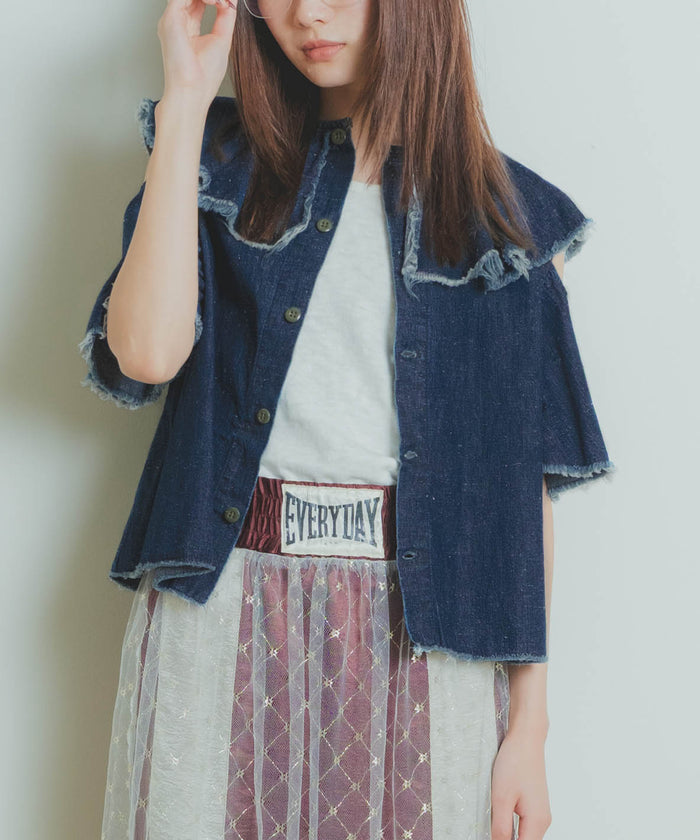 Work Denim Ruffled Blouse(LADIES)