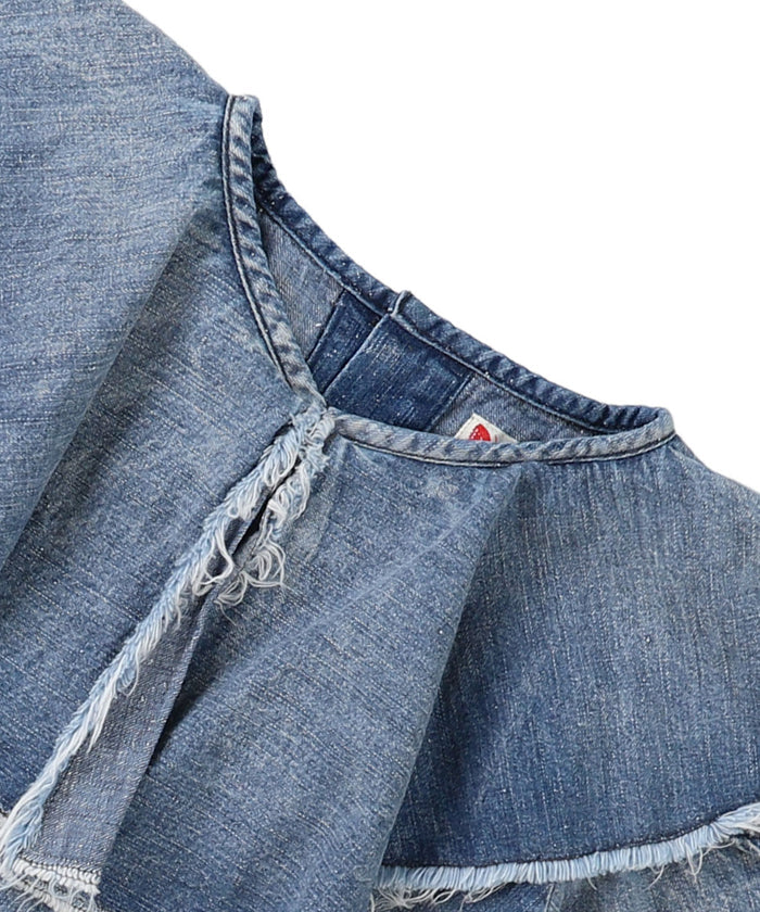 Work Denim Ruffled Blouse(LADIES)