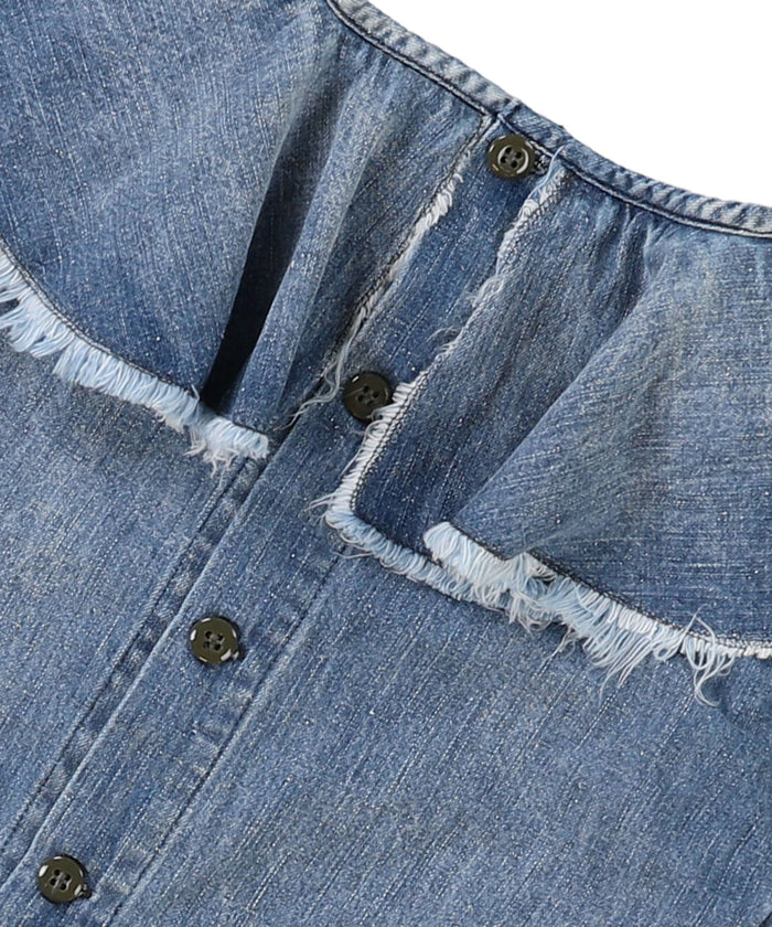 Work Denim Ruffled Blouse(LADIES)