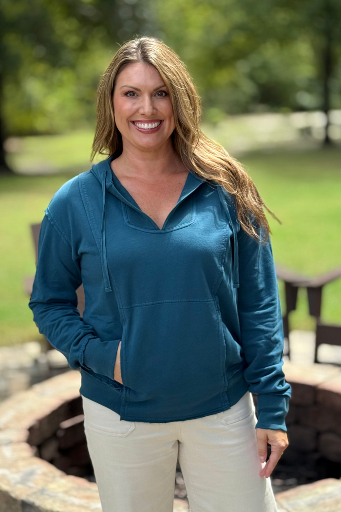 XCVI by Wearbles Rosalyn Terry Hoodie in Teal