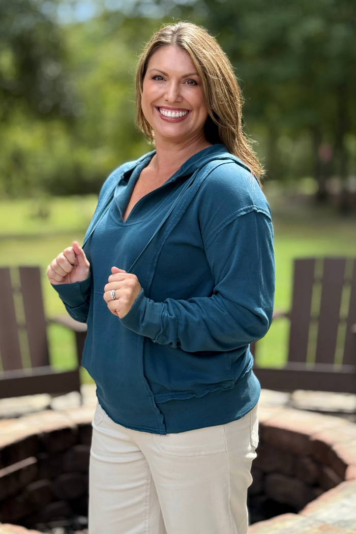 XCVI by Wearbles Rosalyn Terry Hoodie in Teal