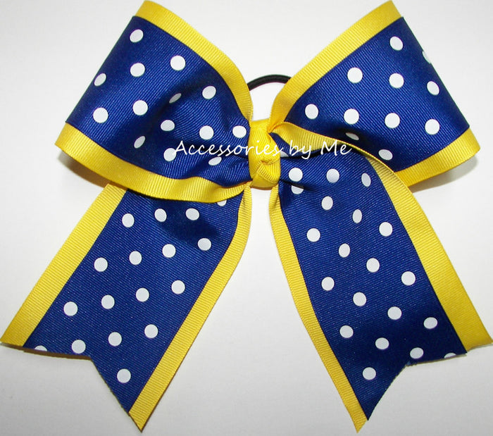 Yellow and Royal Blue White Polka Dots Cheer Bow