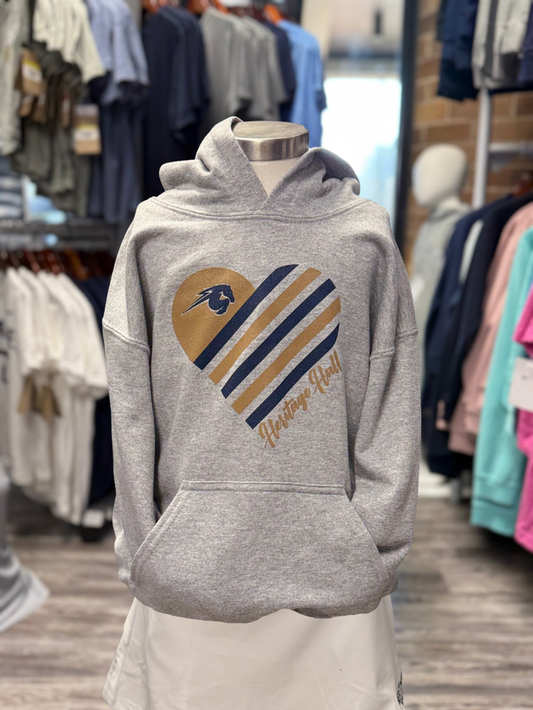Youth Girls Hoodie, grey, heart Heritage Hall