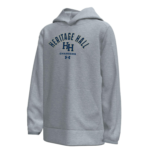 Youth UA Hoodie, steel heather, arch HHall stacked HH