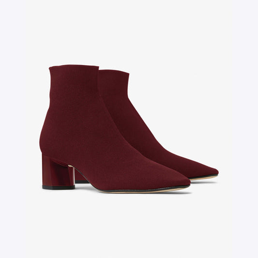 Angle packshot image of the Zelda Boot—3D Knit in Burgundy | Lead